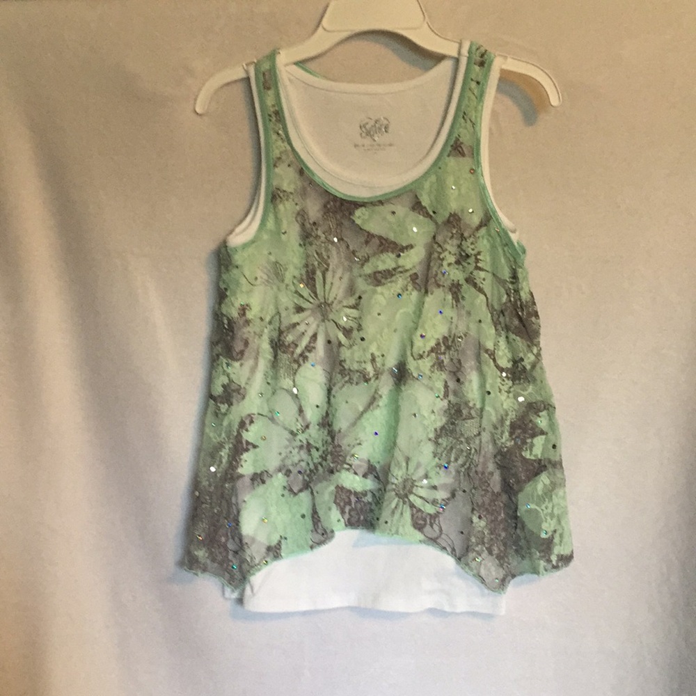 Justice girls green flower print tank top